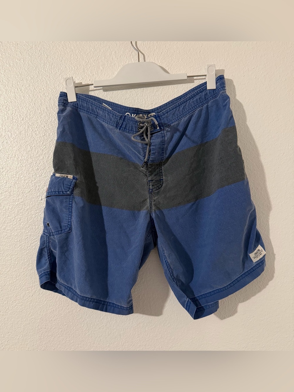 Katin Blue and Charcoal Two-Tone Drawstring Swim Shorts Size 34